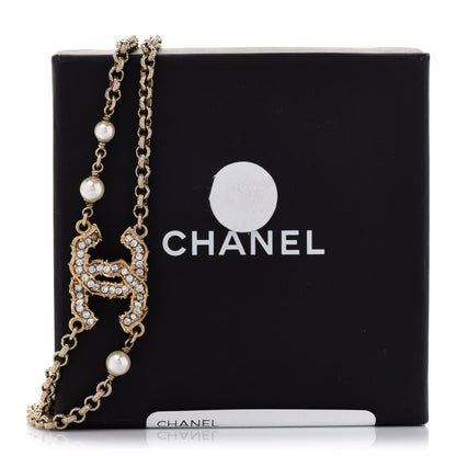 Chanel Crystal Pearl CC Chain Choker Necklace Gold 6 of 6