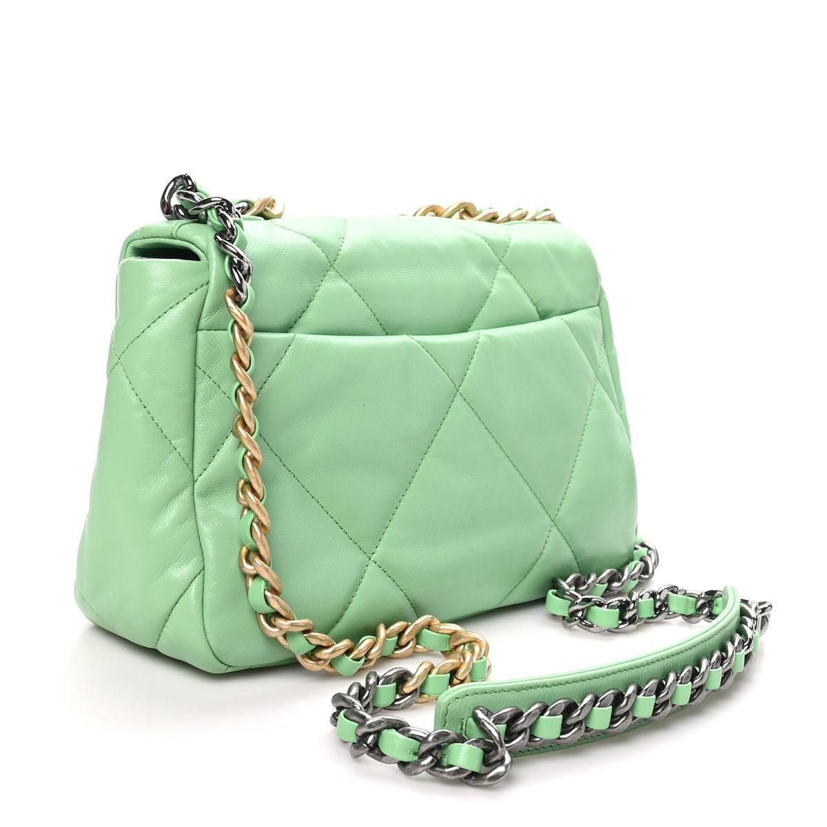 Goatskin Quilted Medium Chanel 19 Flap Light Green