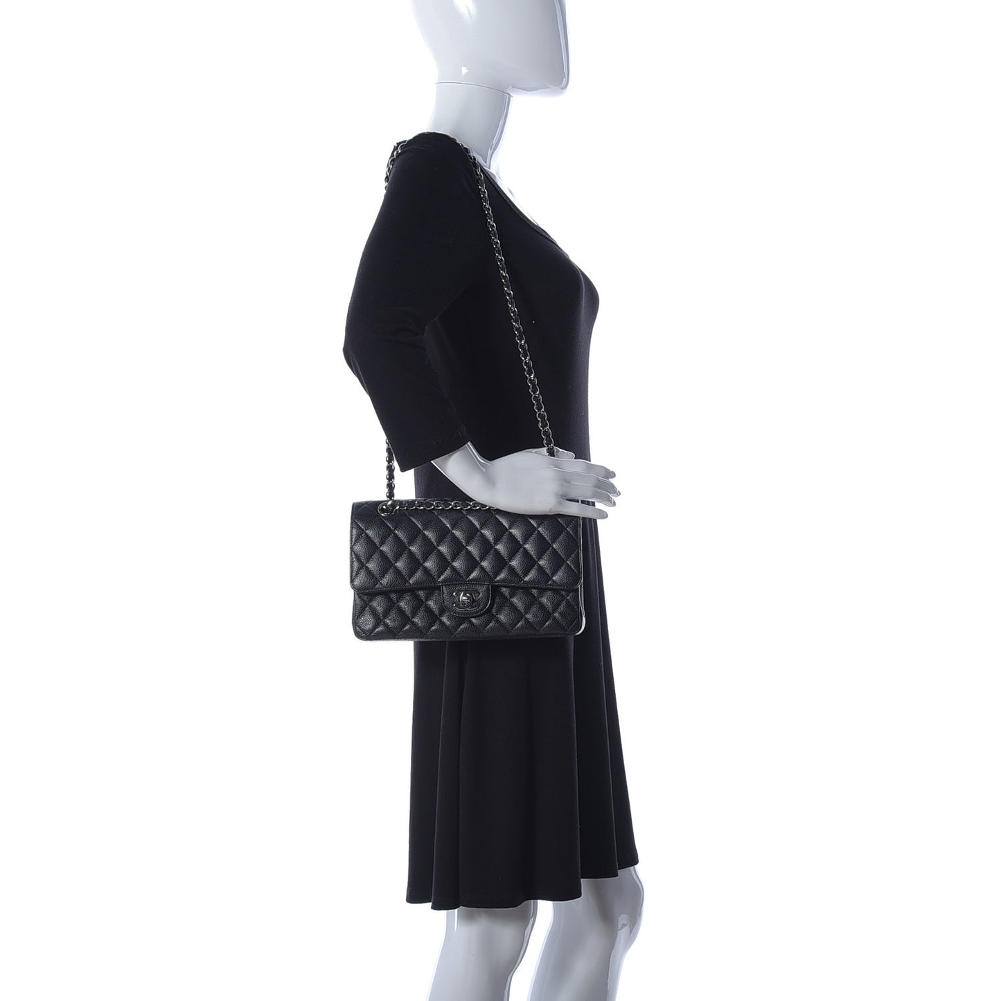 Caviar Quilted Medium Double Flap Black