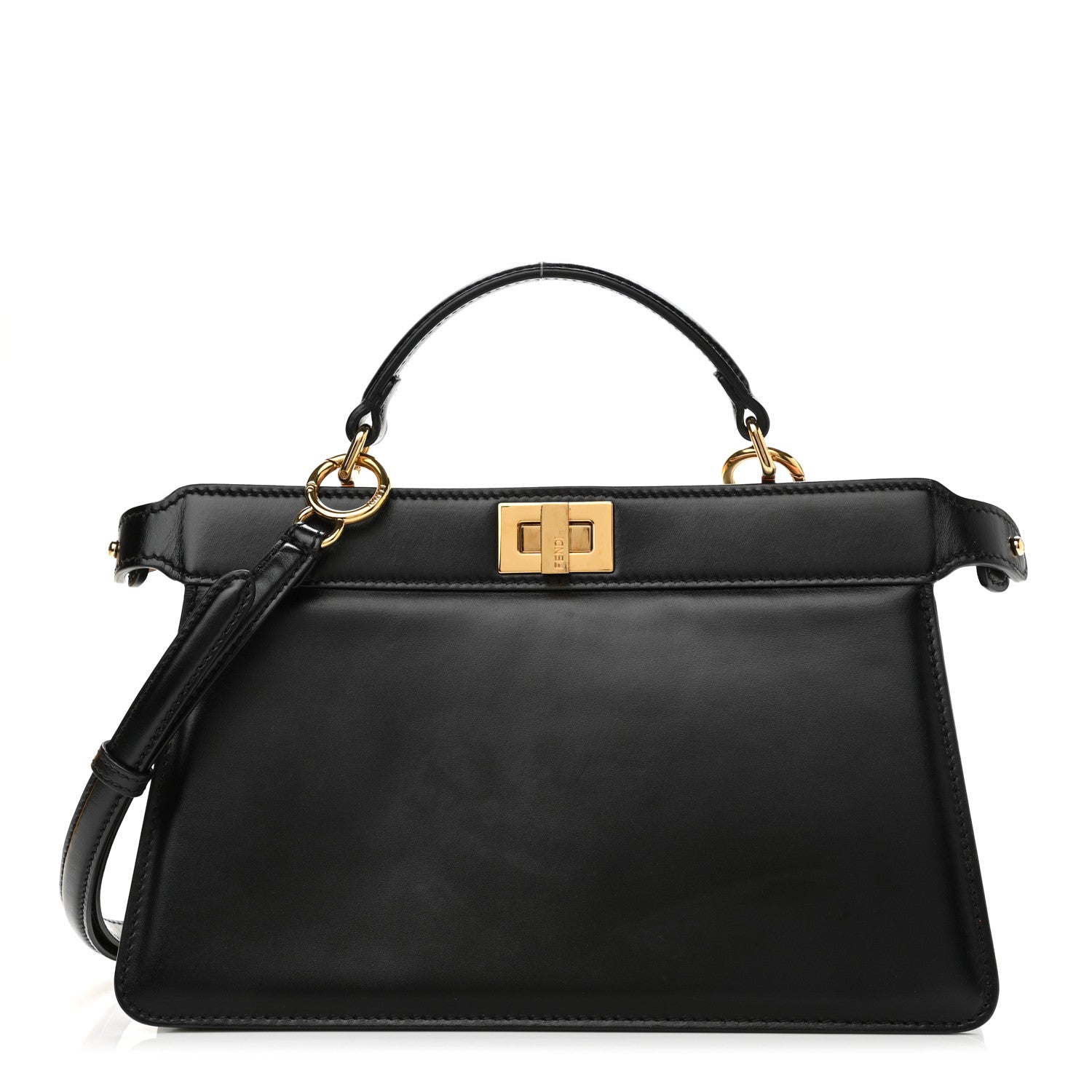 Fendi Vitello King Luxor Shiny Nappa Medium Peekaboo I SEE U East West Satchel Black Light Rose 1 of 11