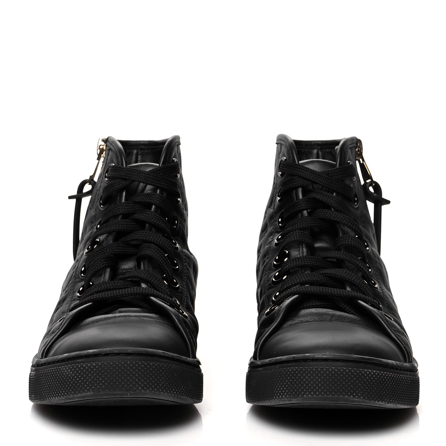 Louis Vuitton Calfskin Embossed Monogram Punchy High Top Sneakers 34 Black 2 of 10