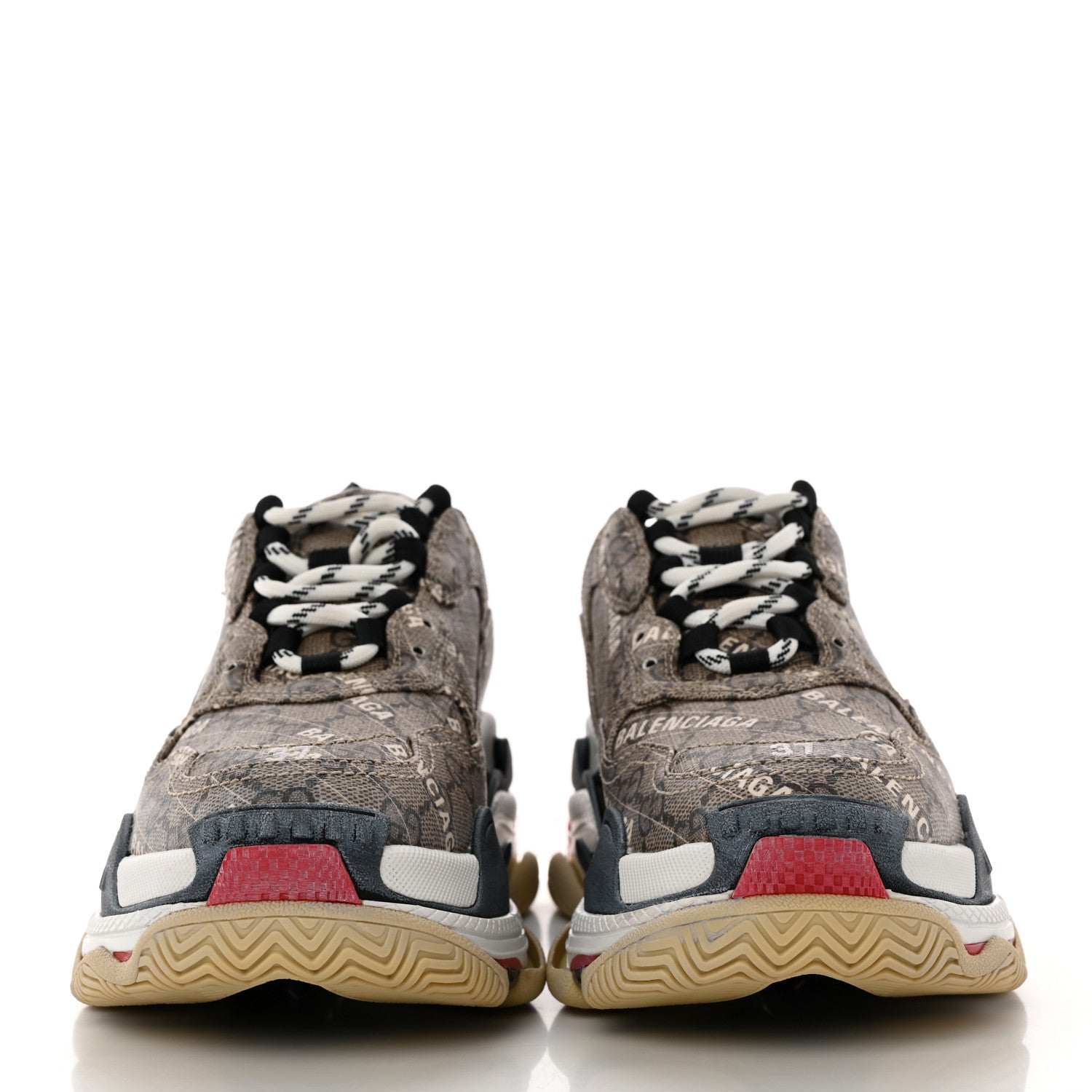 Balenciaga X GUCCI GG Supreme Monogram Allover Logo Womens Triple S Sneakers 37 Beige Ebony Mystic White 2 of 16