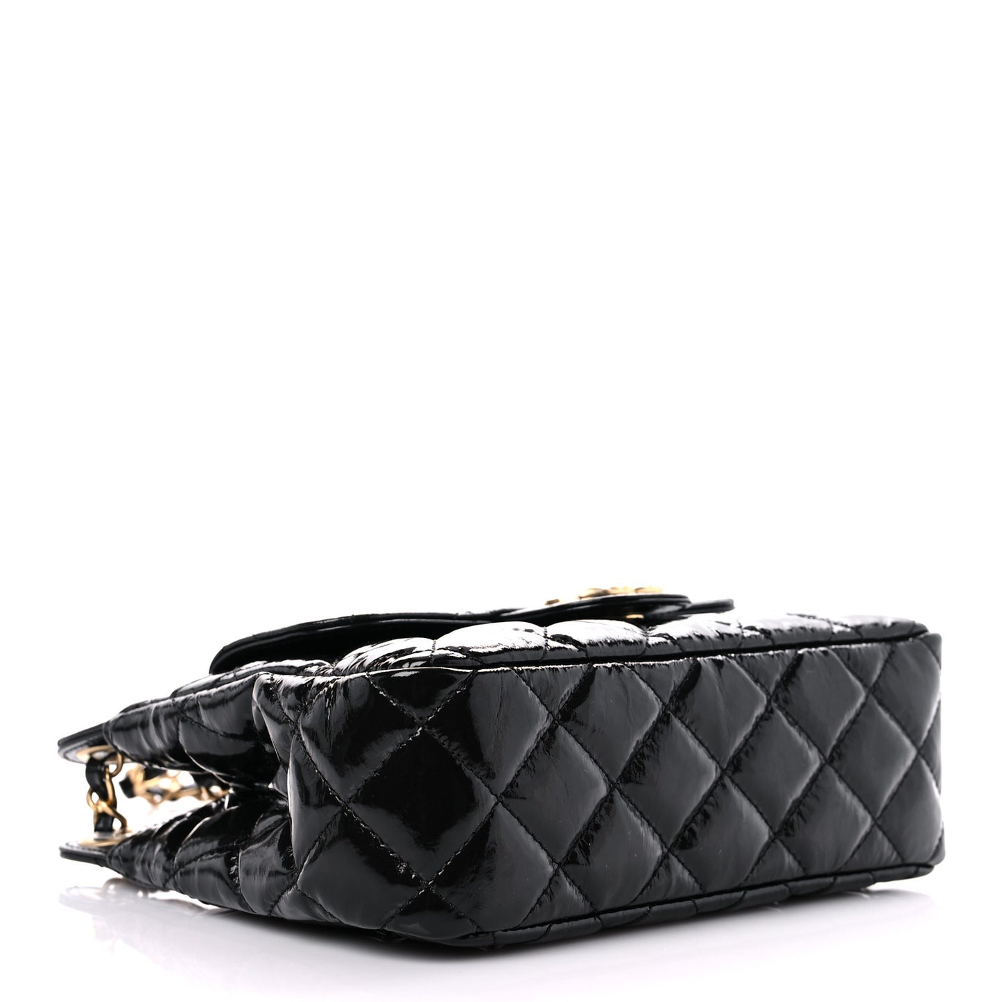 Shiny Crumpled Calfskin Quilted Small Wavy CC Hobo Black