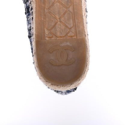 Chanel Metallic Tweed Lambskin CC Espadrilles 39 Blue Black Silver 12 of 12