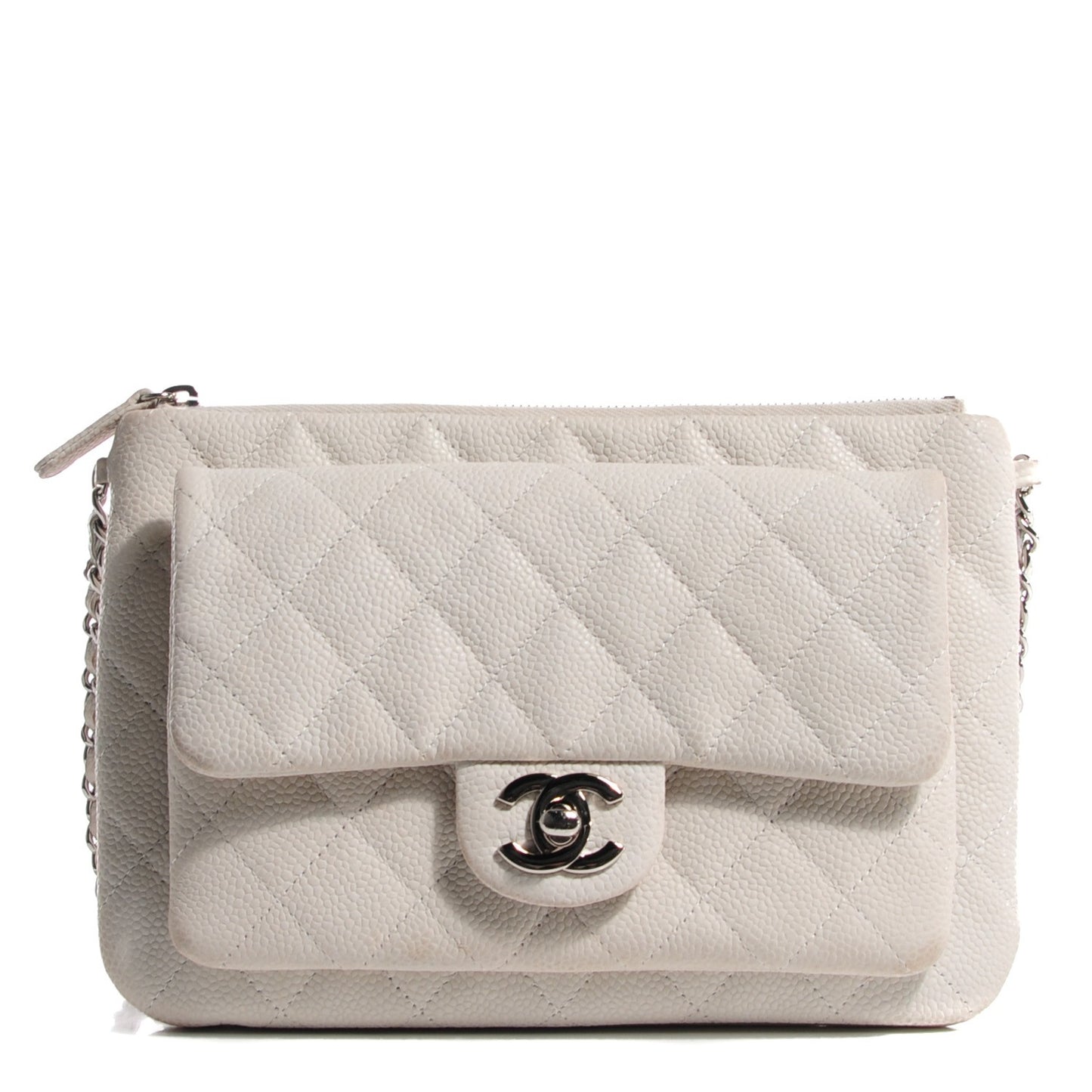 Iridescent Caviar Daily Zip Crossbody White
