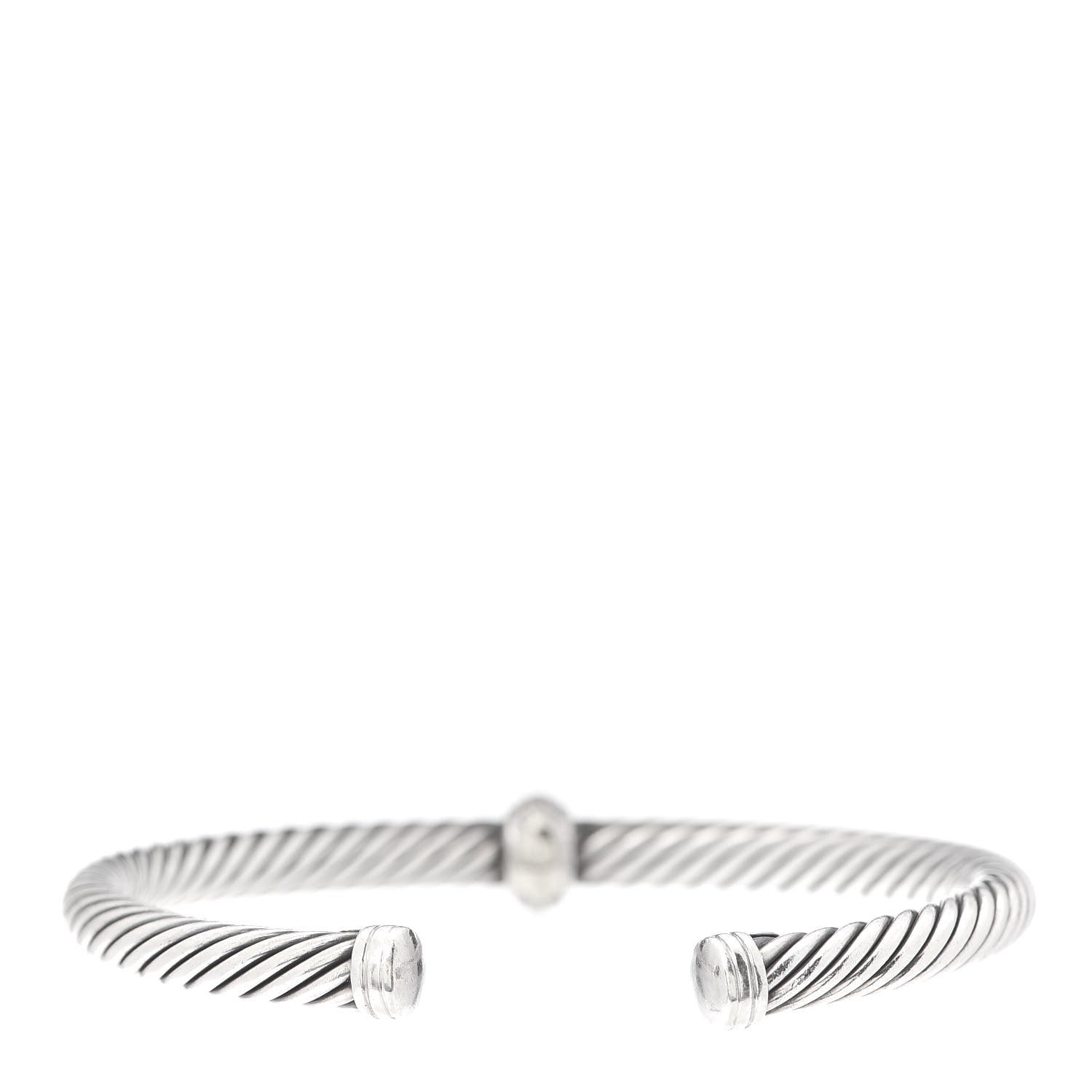 David Yurman Sterling Silver 18K White Gold Diamond 5mm Cable Classics Station Bracelet 3 of 4