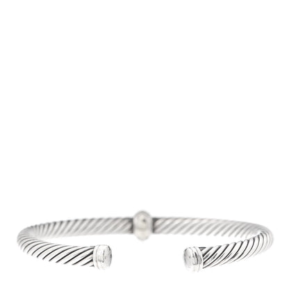 David Yurman Sterling Silver 18K White Gold Diamond 5mm Cable Classics Station Bracelet 3 of 4