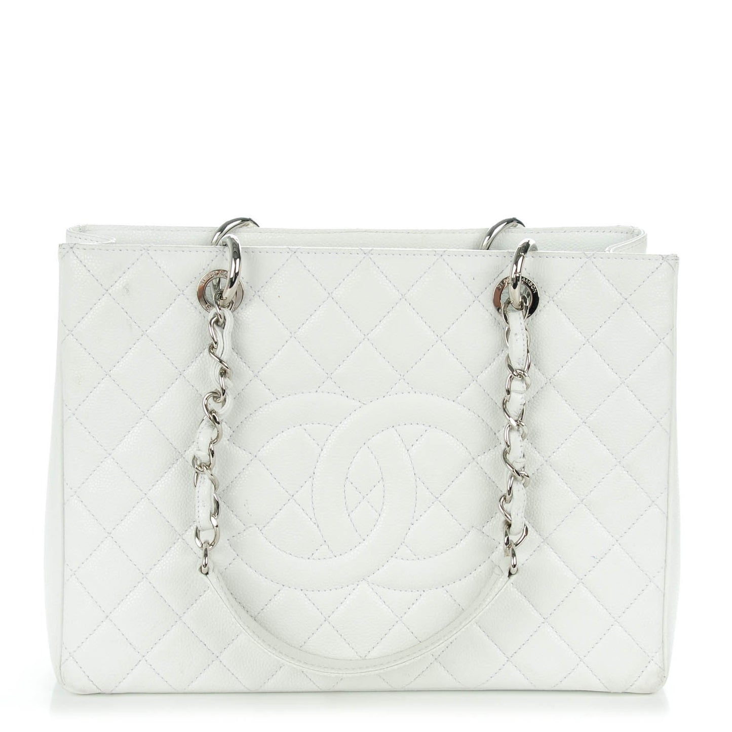 Caviar Quilted Grand Shopping Tote GST White