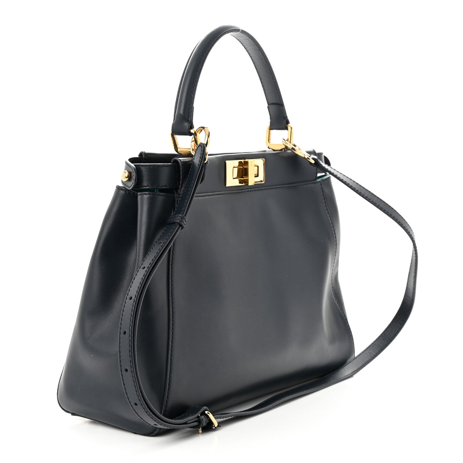 Fendi Vitello Morgan Shiny Nappa Medium Peekaboo Iconic Satchel Lavagna Lago 3 of 11