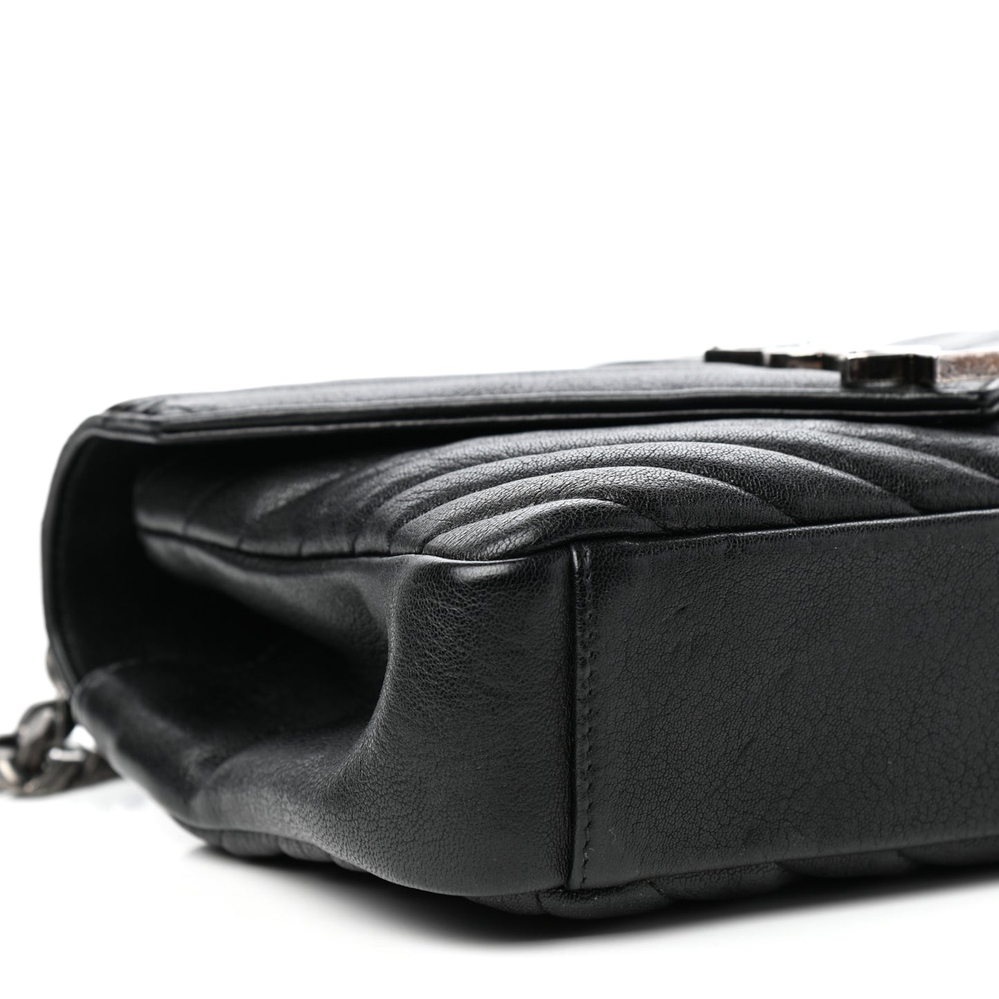 Sheepskin Matelasse Chevron Monogram Medium College Bag Black