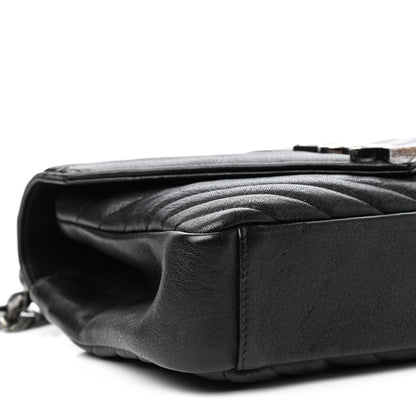 Saint Laurent Sheepskin Matelasse Chevron Monogram Medium College Bag Black 8 of 10
