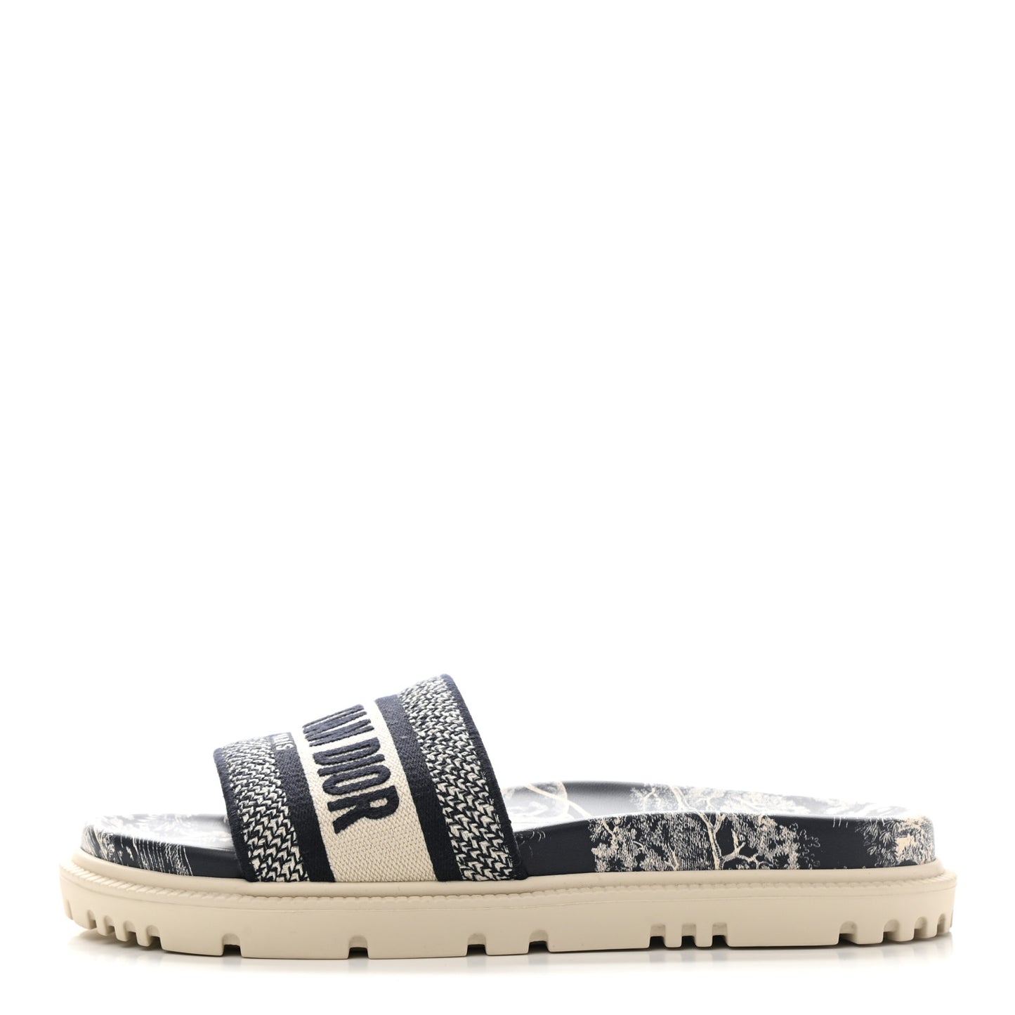 Canvas Toile de Jouy Embroidered Dway 10mm Slide Sandals 36.5 Deep Blue