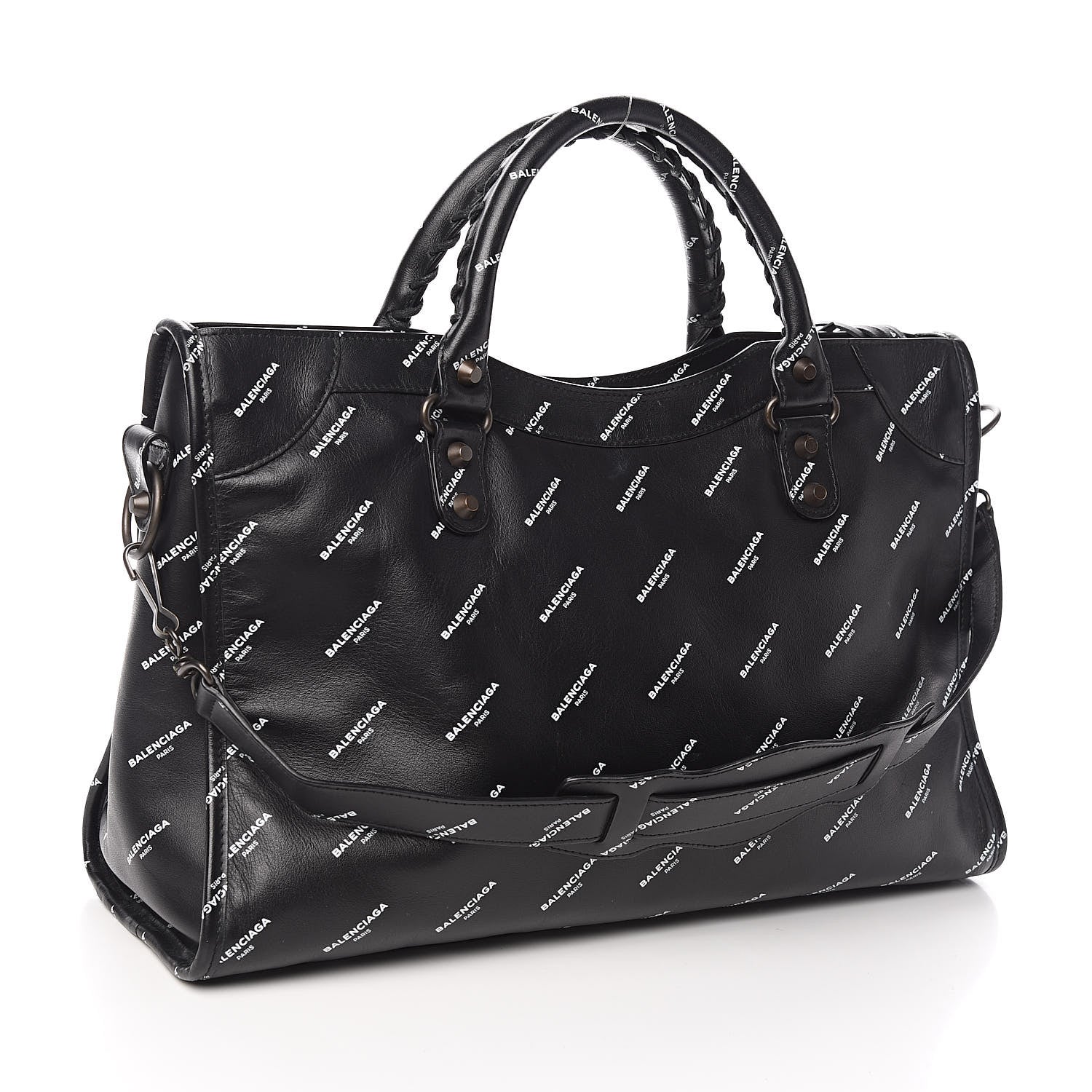 Balenciaga Veau Allover Logo Classic Hardware City Black White 3 of 12