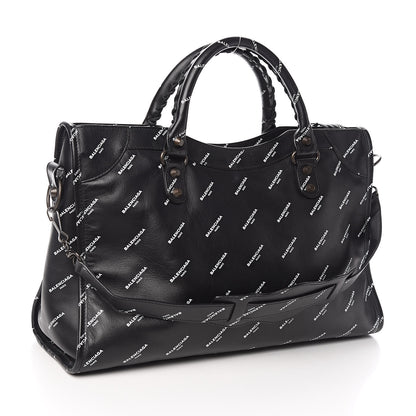 Balenciaga Veau Allover Logo Classic Hardware City Black White 3 of 12
