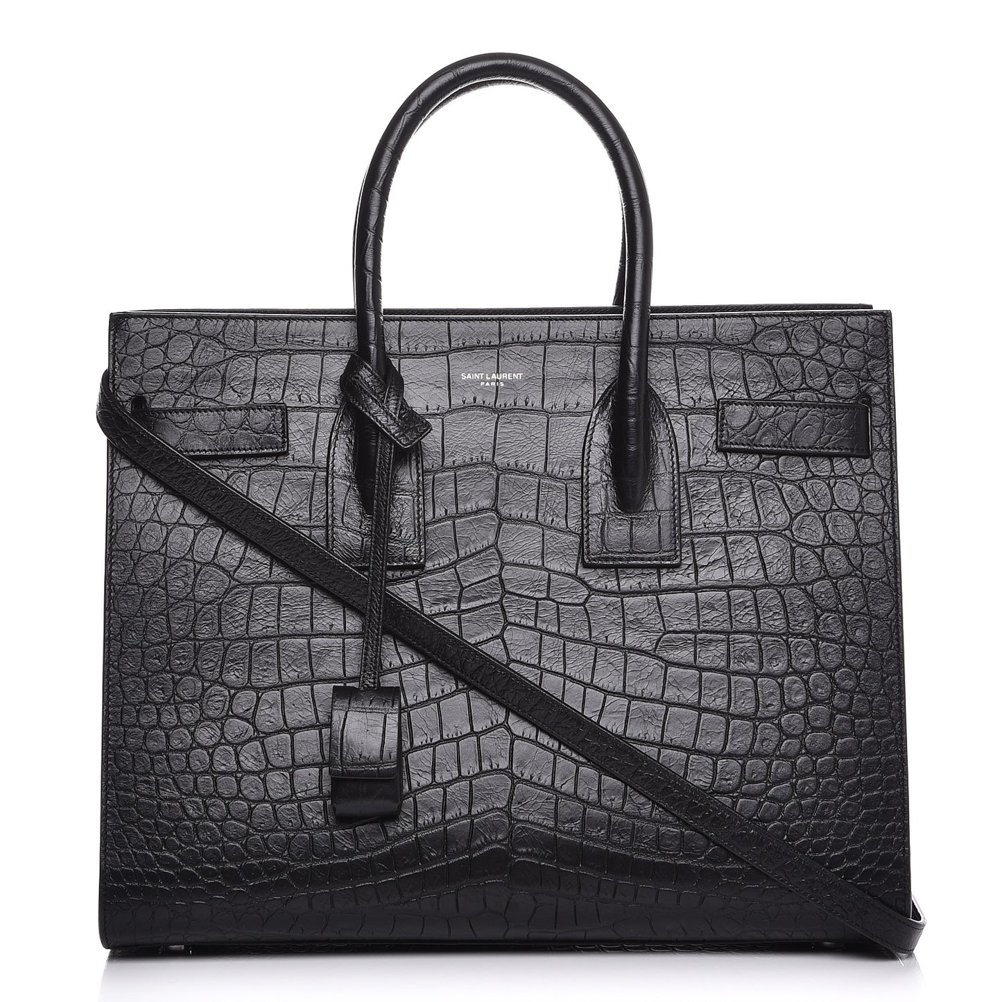 Calfskin Crocodile Embossed Small Sac de Jour Black