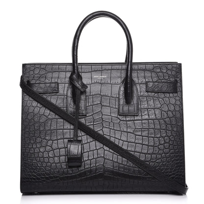 Saint Laurent Calfskin Crocodile Embossed Small Sac de Jour Black 1 of 11