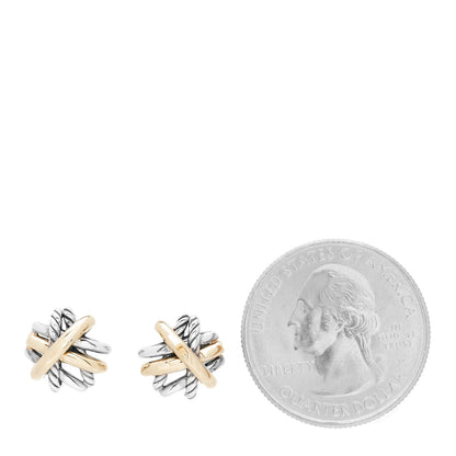 David Yurman Sterling Silver 18K Yellow Gold Crossover Stud Earrings 2 of 4