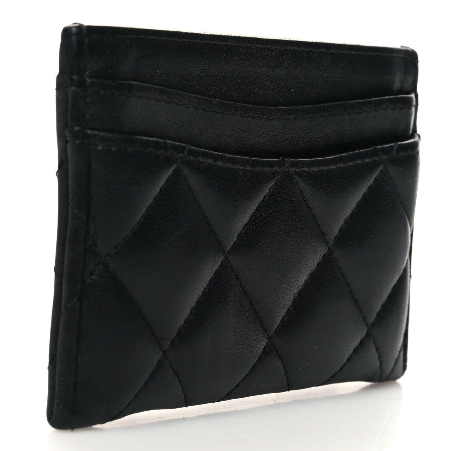 Lambskin Quilted Card Holder Black
