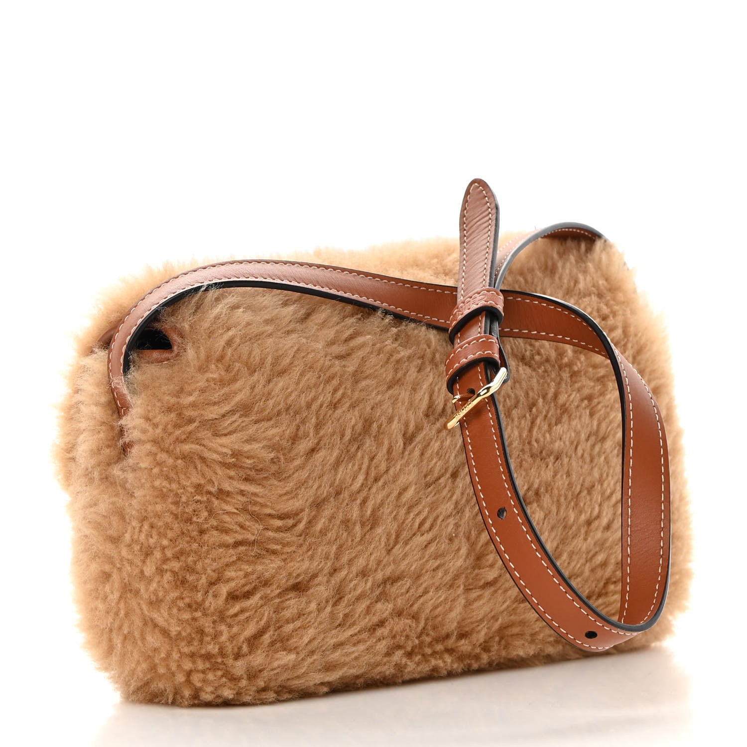 Celine Calfskin Triomphe Fluffy Shearling Bag Beige 1164264