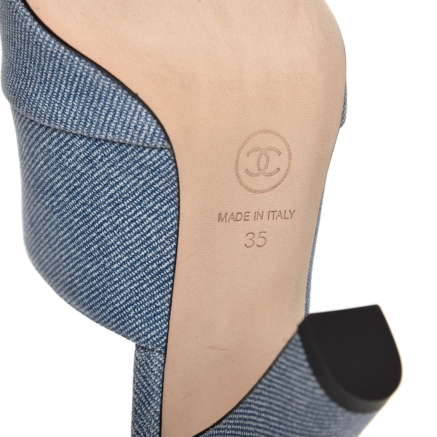 Printed Lambskin Grosgrain Cap Toe CC Mules 35 Blue Black