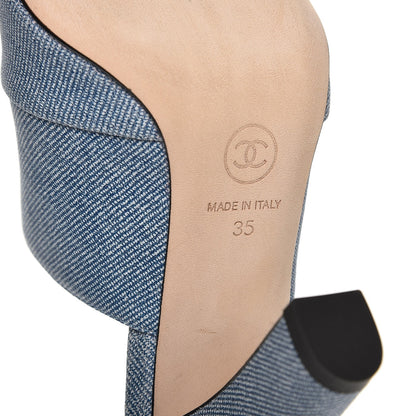 Chanel Printed Lambskin Grosgrain Cap Toe CC Mules 35 Blue Black 9 of 10