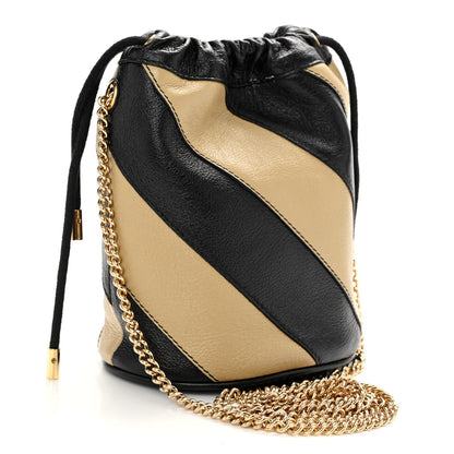 Gucci Calfskin Diagonal Striped Mini Zumi Bucket Bag Black Beige 3 of 9