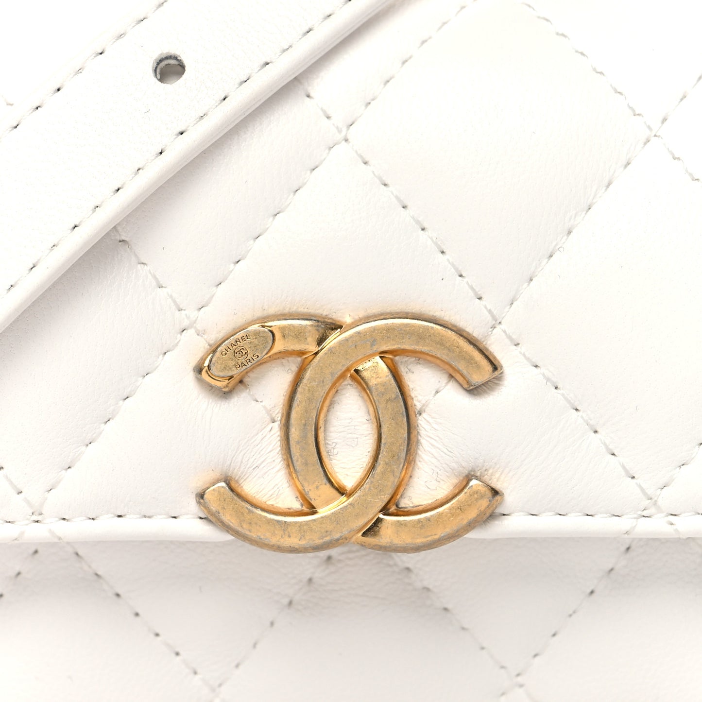 Lambskin Lacquered Metal Quilted Flap Chain Belt Bag White
