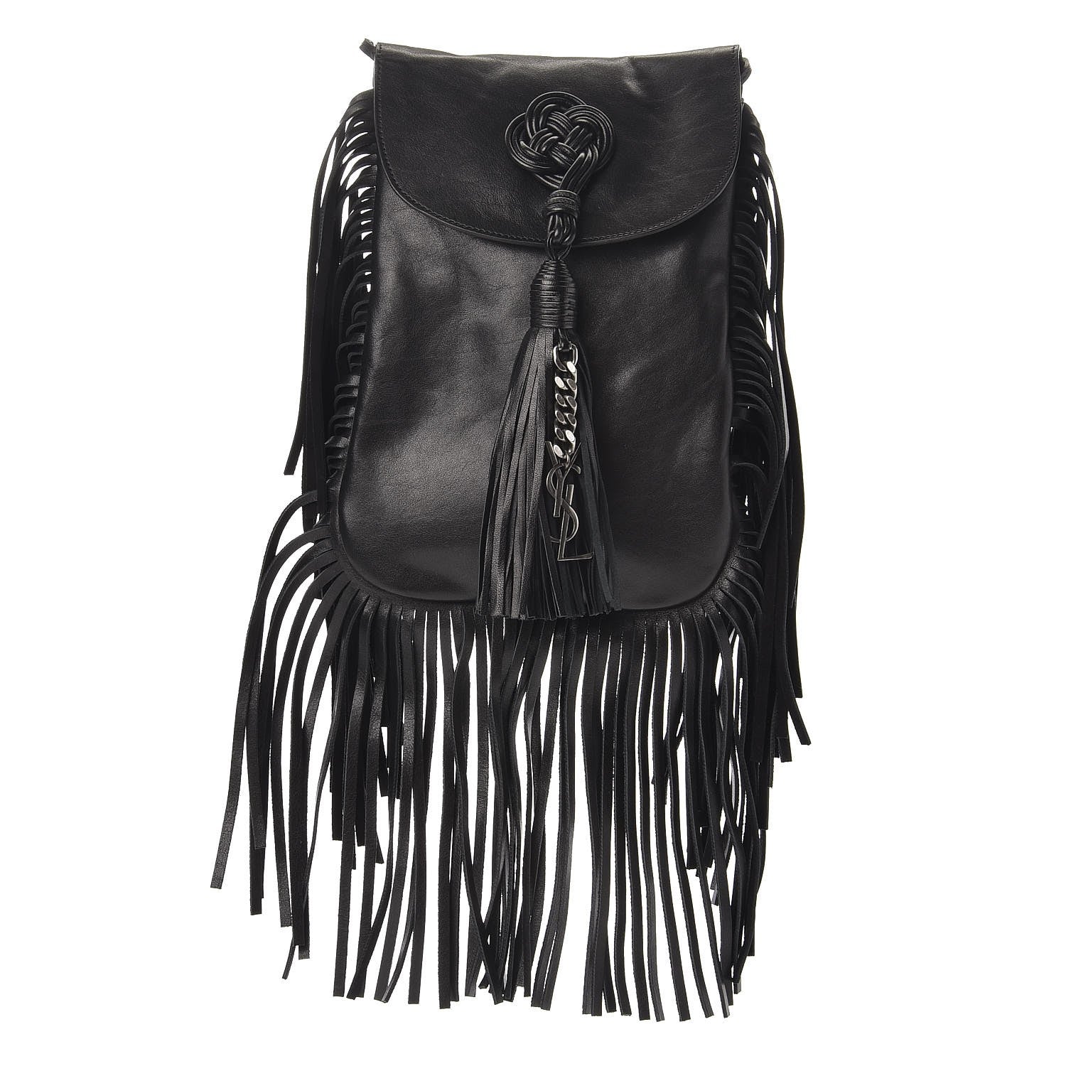 Saint Laurent Lambskin Fringe Small Anita Crossbody Bag Black 1 of 8