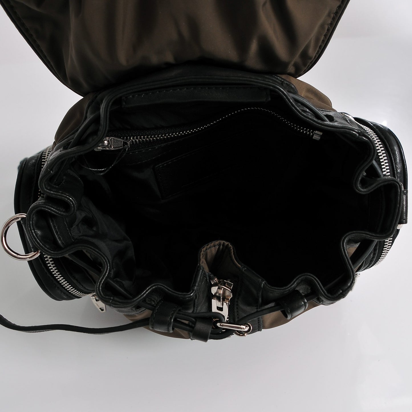 Lambskin Nylon Mini Marti Backpack Military Green Nickel Hardware