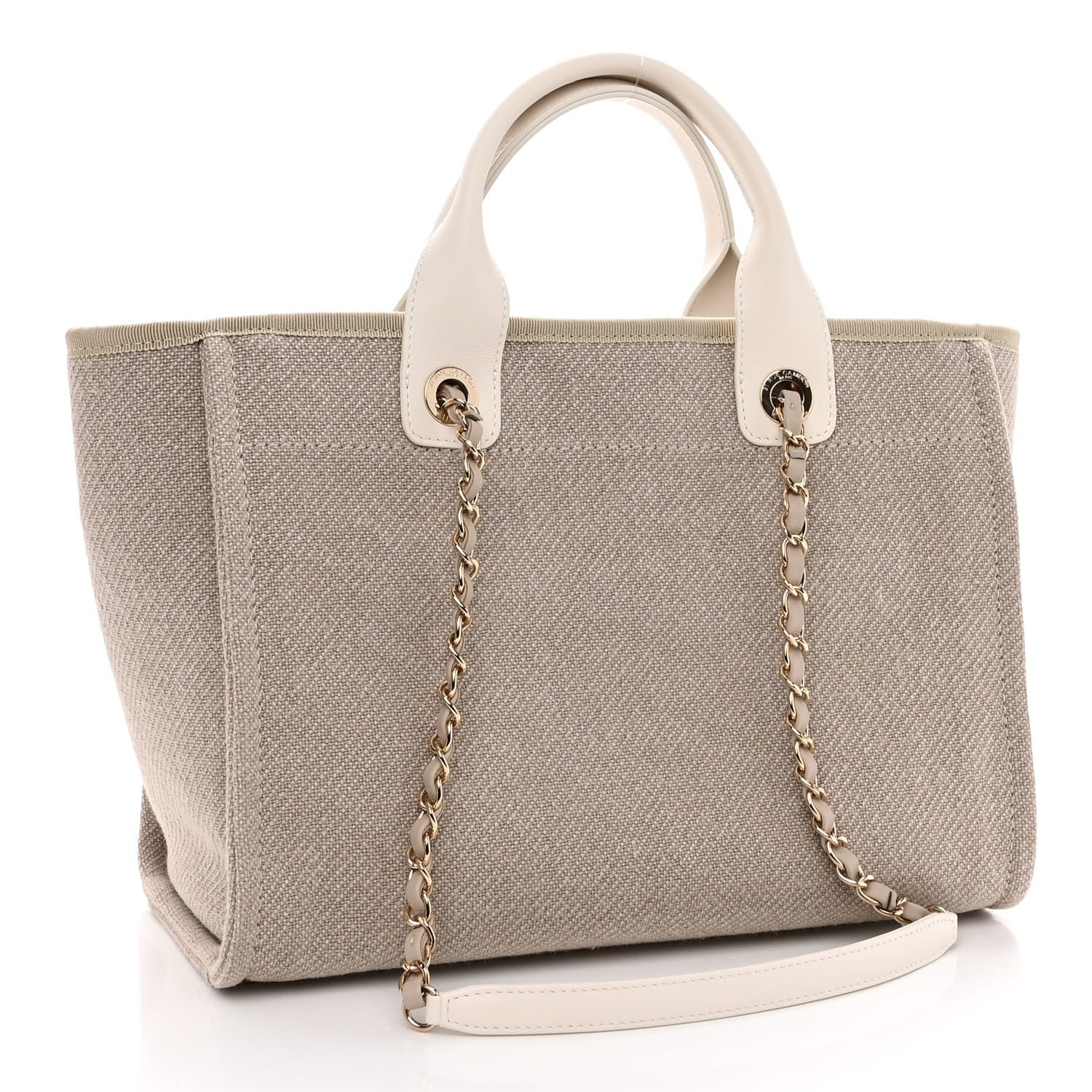 Chanel Mixed Fibers Calfskin Small Deauville Tote Beige White 4 of 10