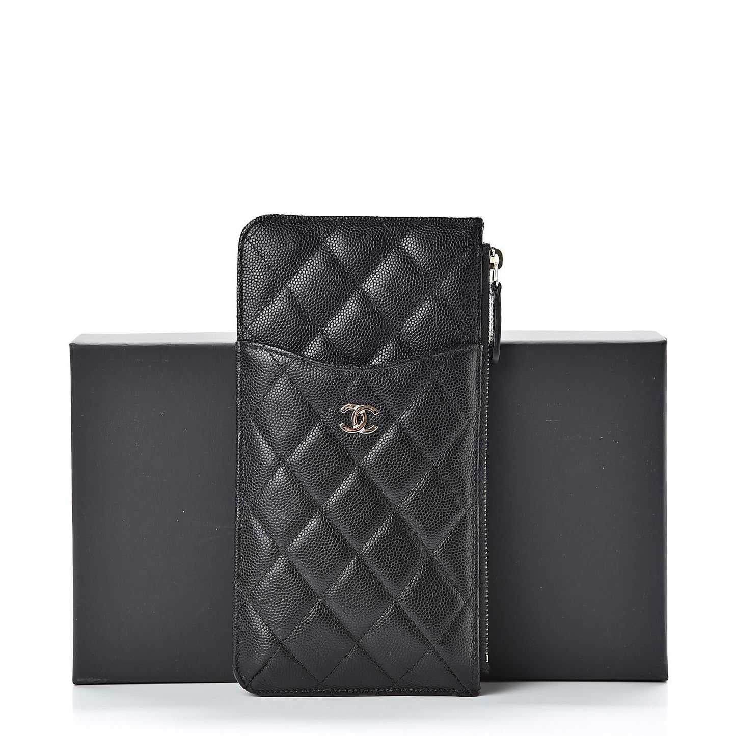 Caviar Quilted Classic Flat Wallet Pouch Black
