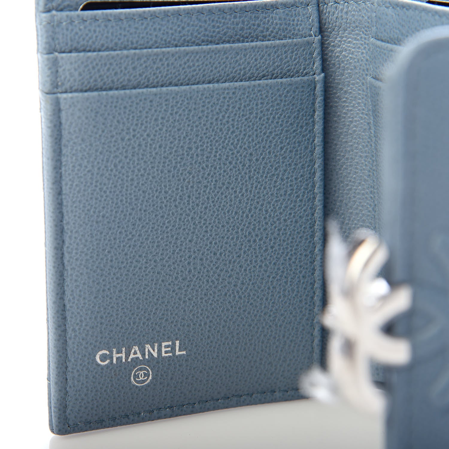 Chanel Grained Calfskin Quilted CC Box Compact Flap Wallet Blue 6 of 6