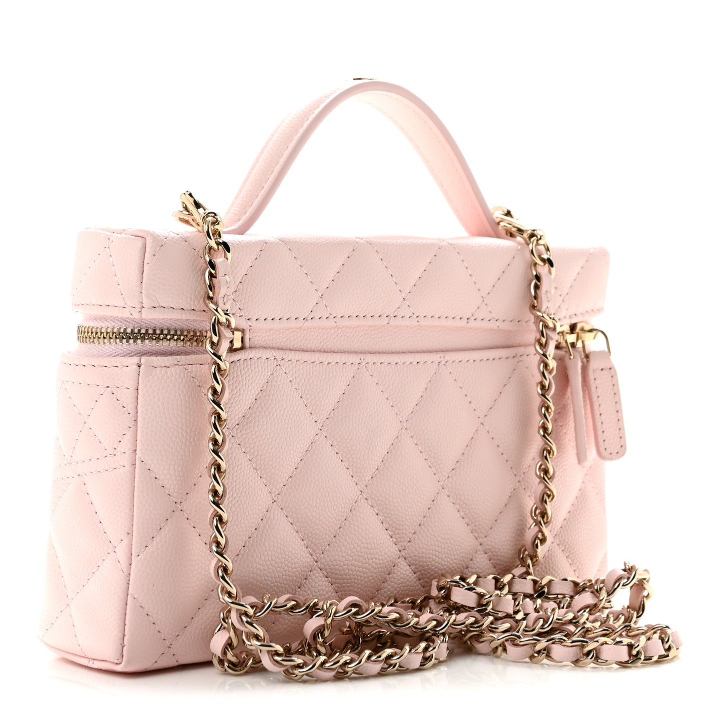 Caviar Quilted Top Handle Slim Vanity With Chain Light Pink