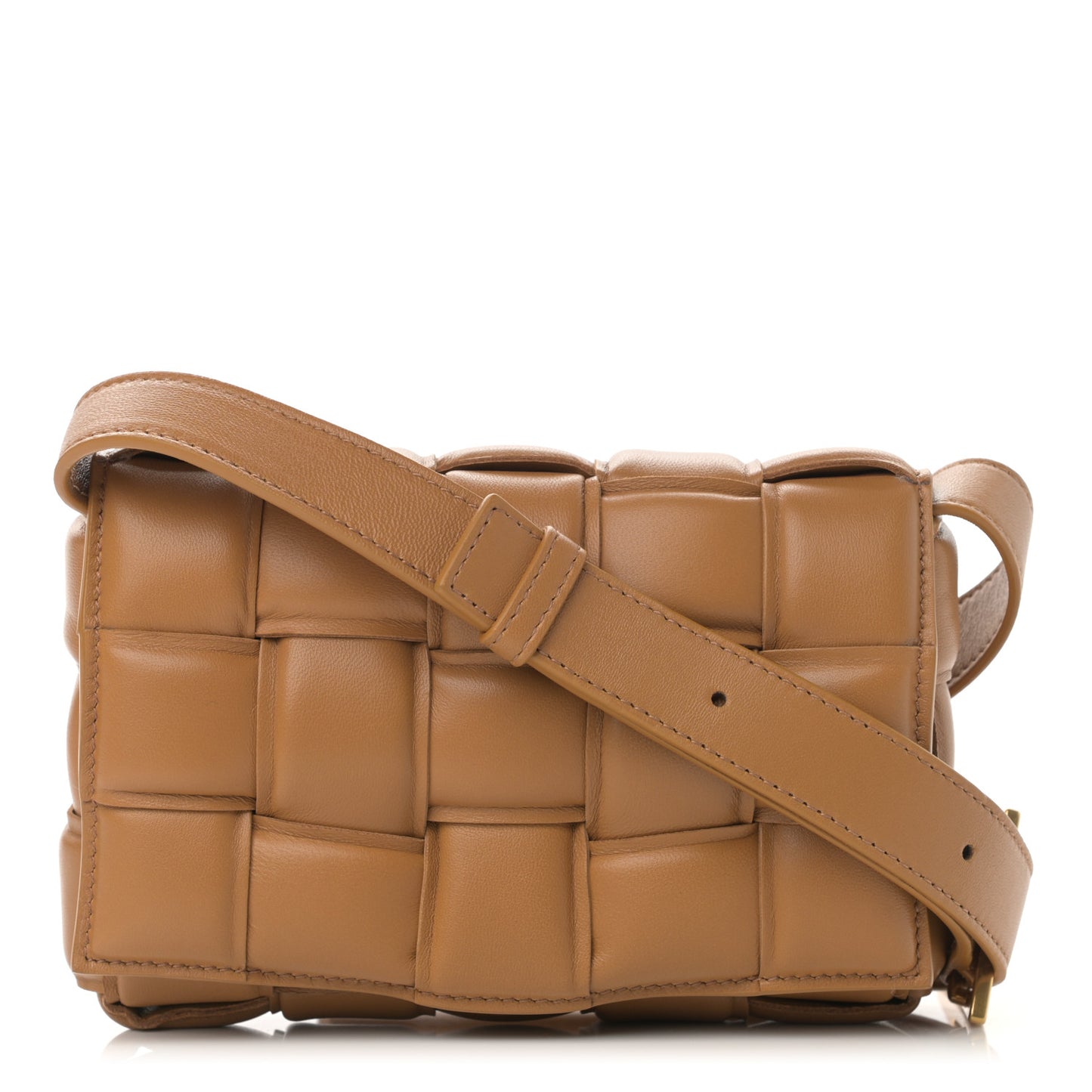 Nappa Maxi Intreccio Padded Cassette Crossbody Bag Caramel