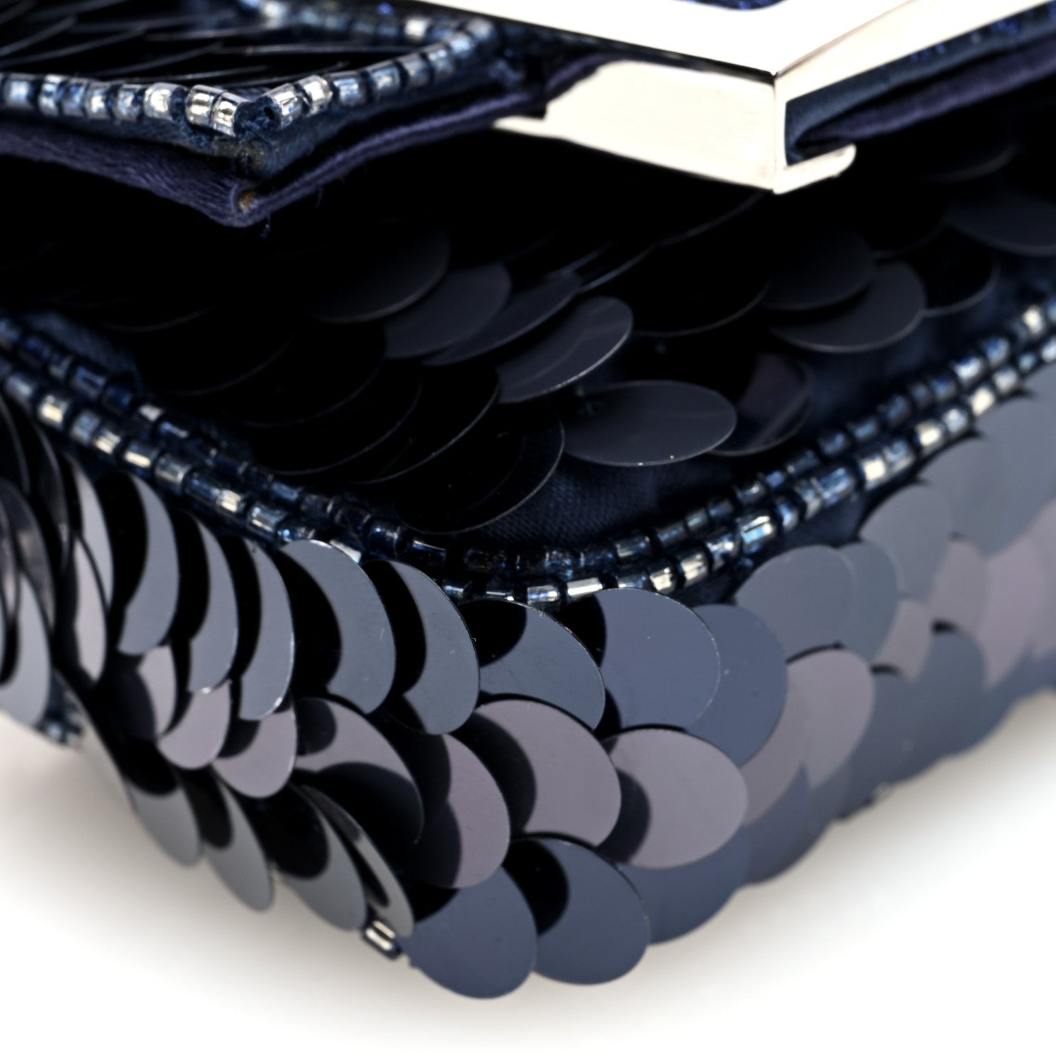 Fendi Sequin Paillettes Shiny Nappa Sex and the City Nano Maxi Buckle Baguette Charm Dark Blue 9 of 10