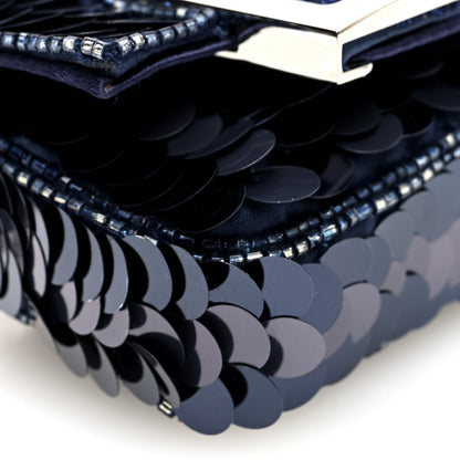 Fendi Sequin Paillettes Shiny Nappa Sex and the City Nano Maxi Buckle Baguette Charm Dark Blue 9 of 10