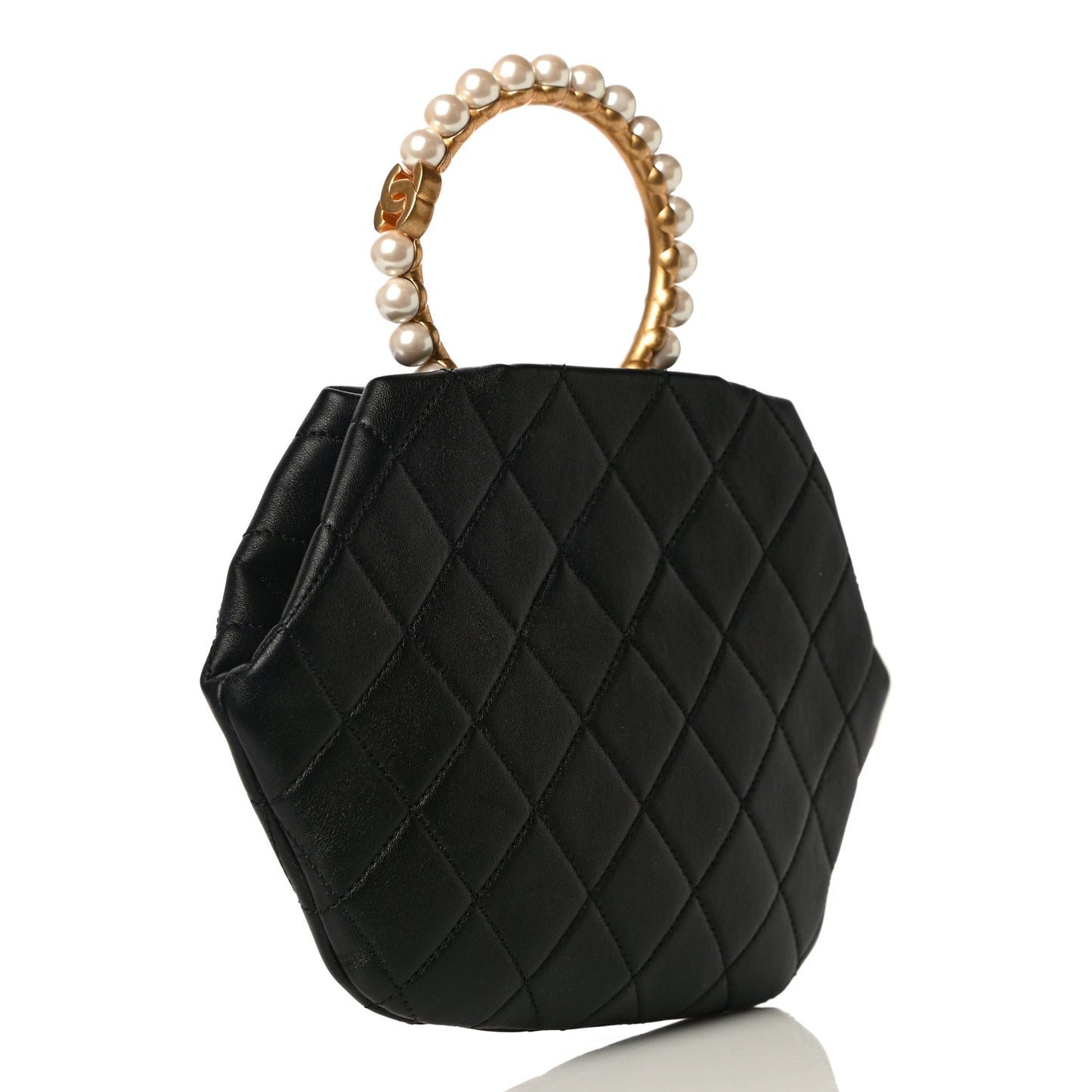 Lambskin Quilted Pearl Crown Clutch Bag Black