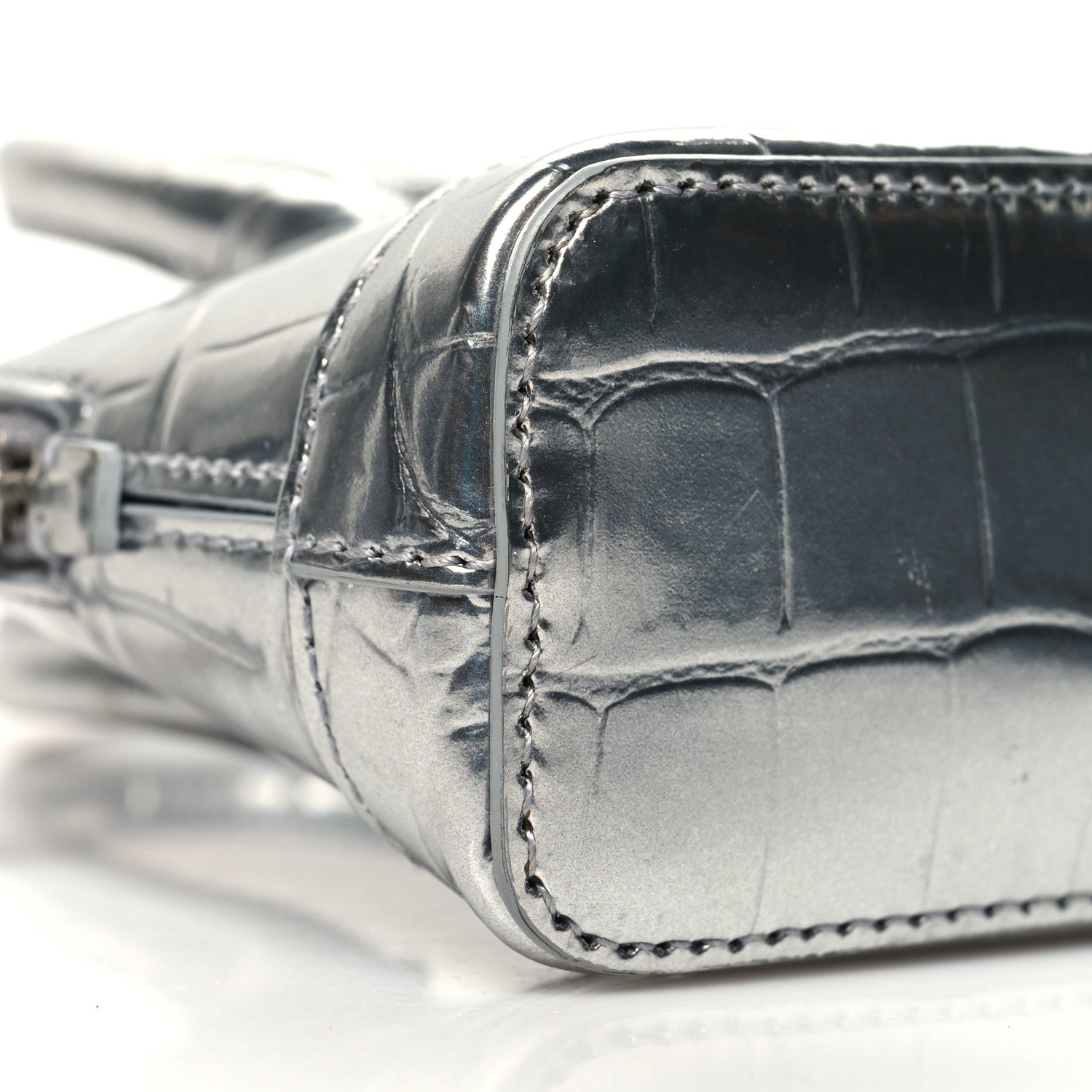 Balenciaga Metallic Calfskin Logo Crocodile Embossed Mini Ville Top Handle Bag Silver Black 8 of 10