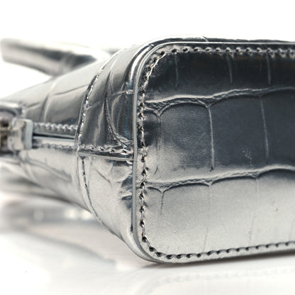 Balenciaga Metallic Calfskin Logo Crocodile Embossed Mini Ville Top Handle Bag Silver Black 8 of 10