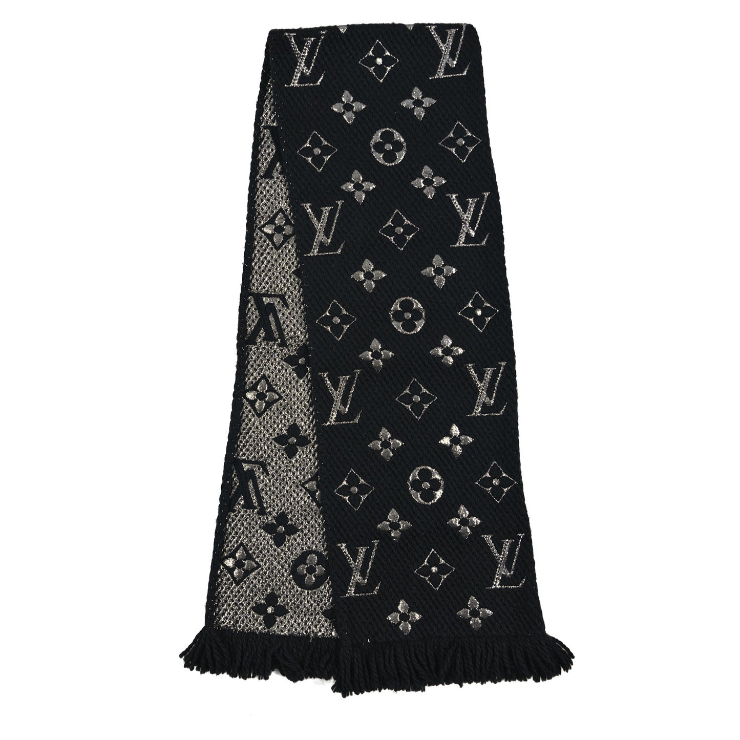 Wool Silk Logomania Shine Scarf Black
