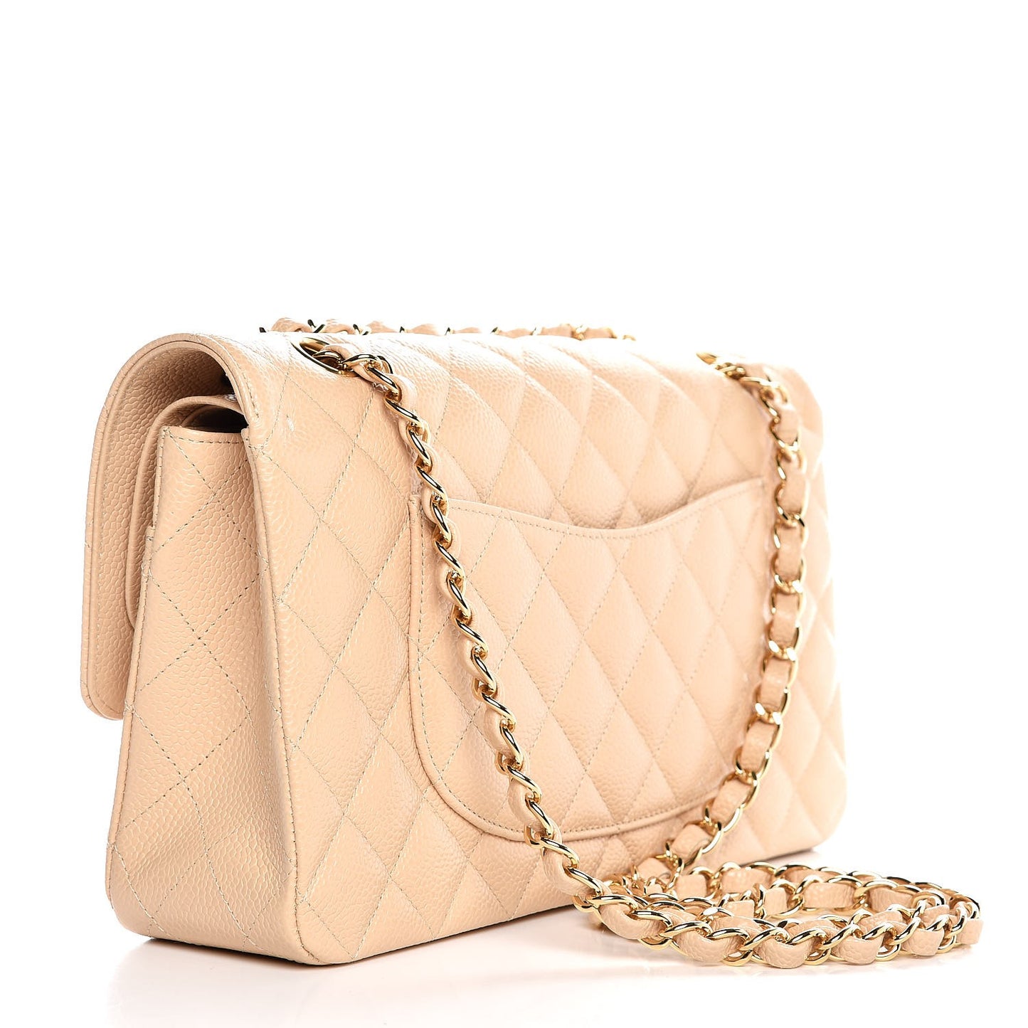 Caviar Quilted Medium Double Flap Light Beige