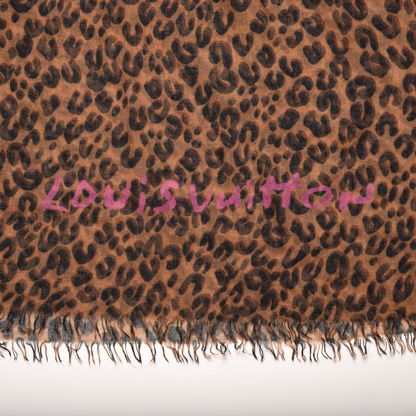 Cashmere Silk Leopard Etole Stole Marron