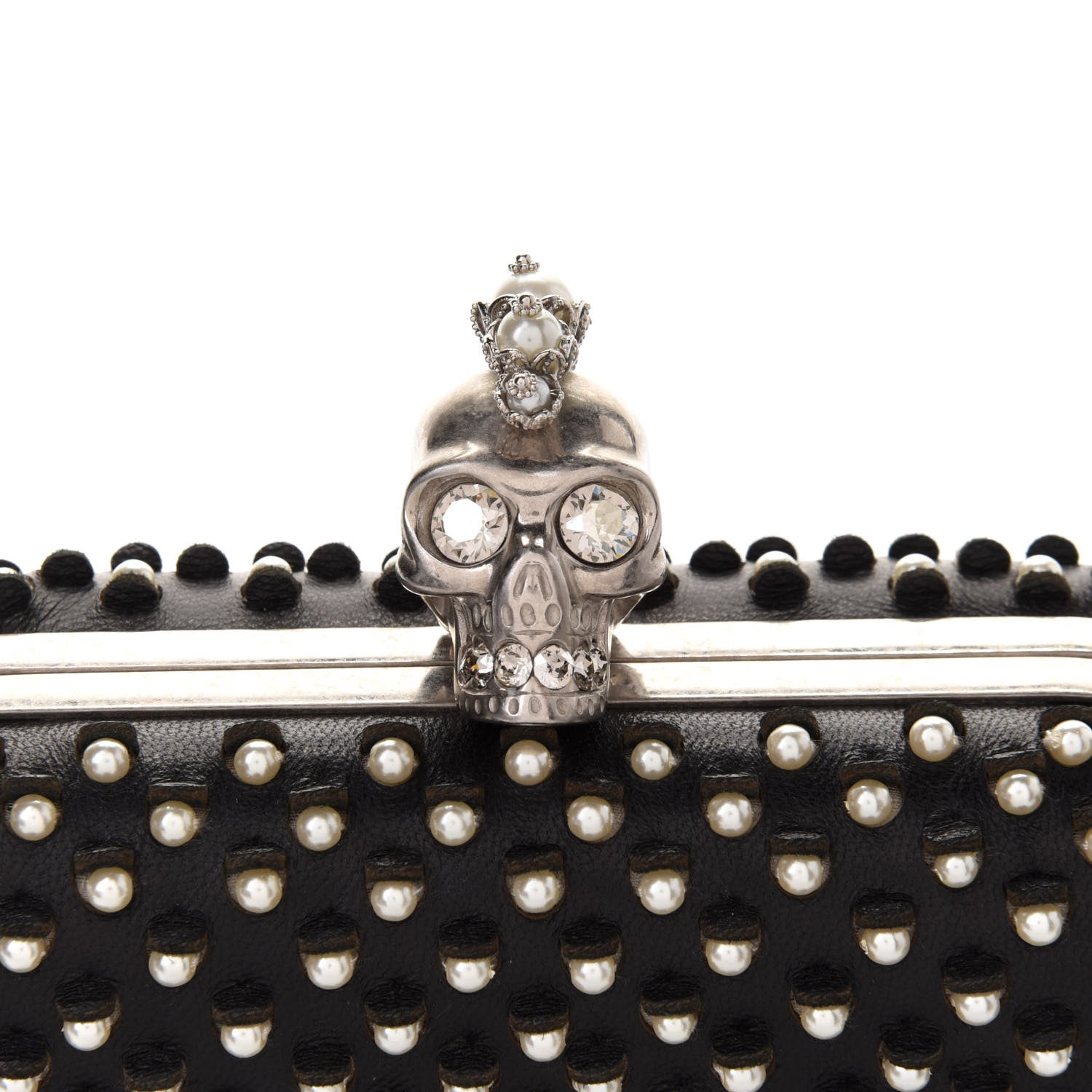 Alexander McQueen Pearl Embellished Calfskin Skull Box Clutch Black 7 of 9
