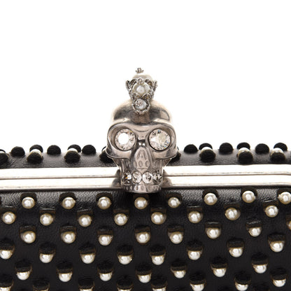 Alexander McQueen Pearl Embellished Calfskin Skull Box Clutch Black 7 of 9