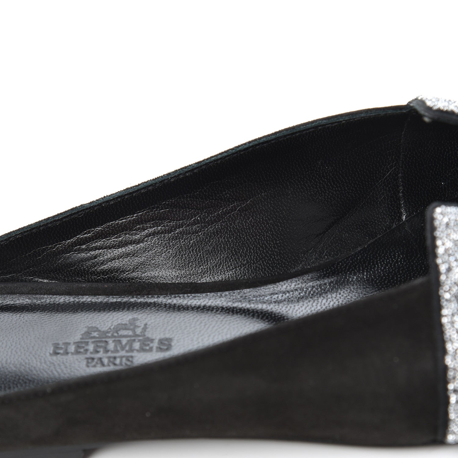 Hermes Suede Goatskin Crystal Roxane Mules 36.5 Gris Argente Black 14 of 15