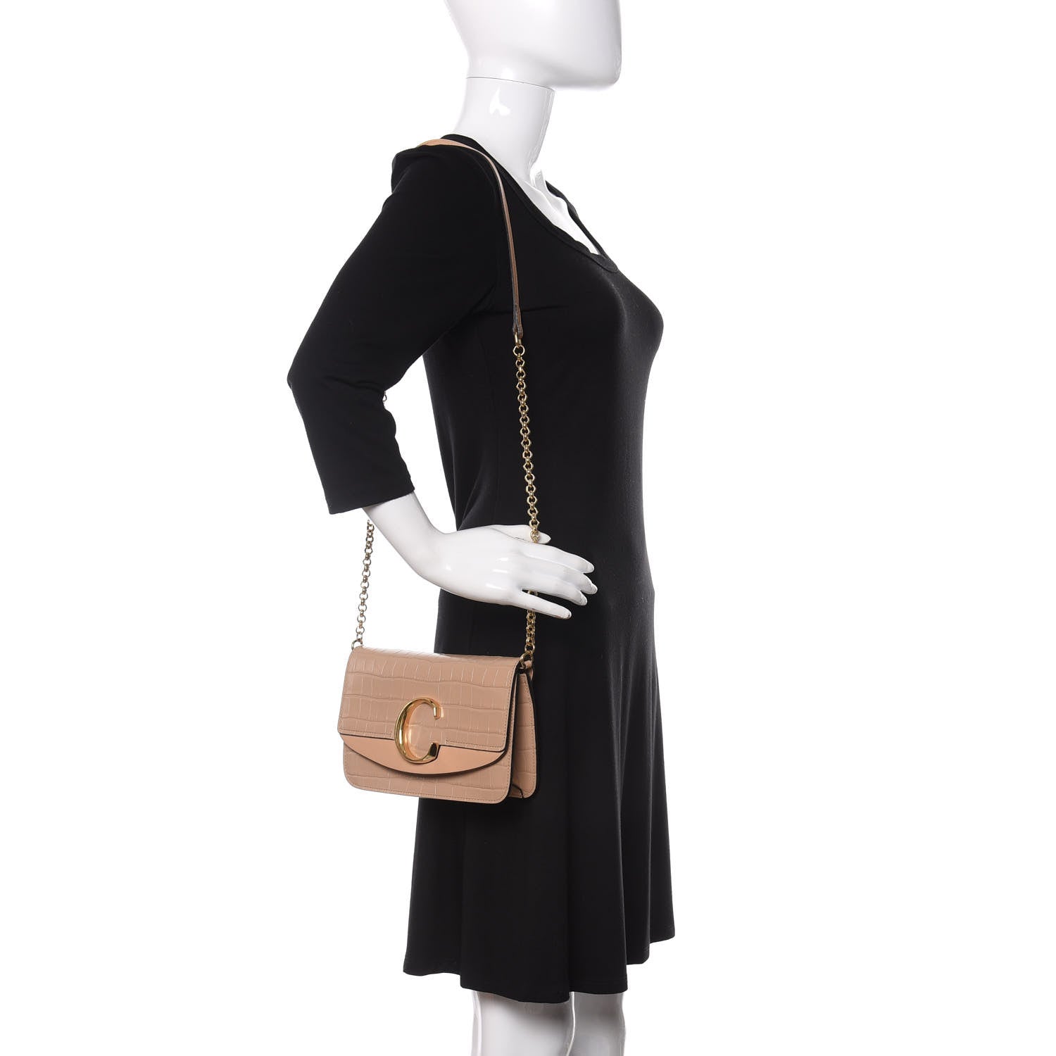 Chloe Calfskin Crocodile Embossed C Shoulder Bag Nut 2 of 11