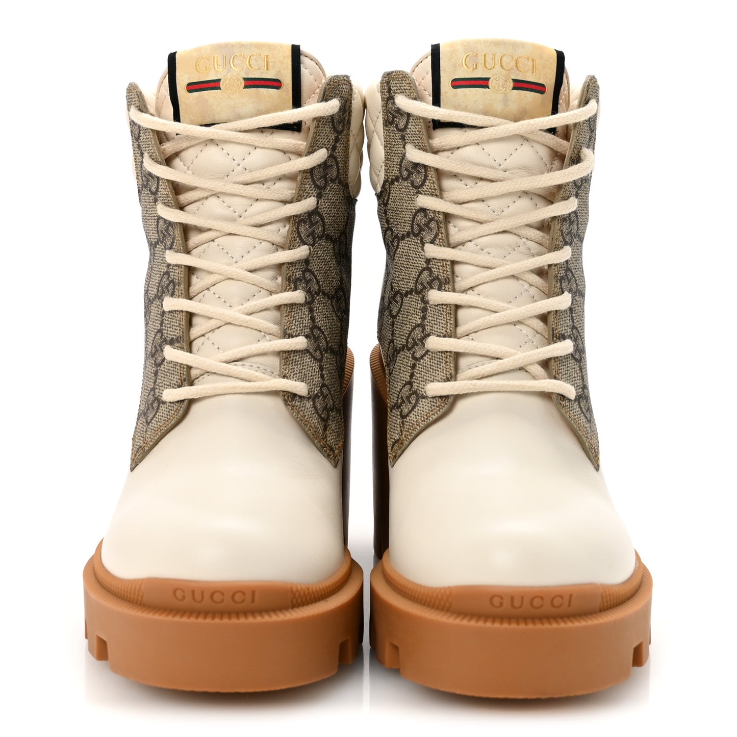 Apollo Calfskin GG Supreme Nappa Samoa Quilted Lace Up Ankle Boots 36.5 Mystic White Beige Ebony