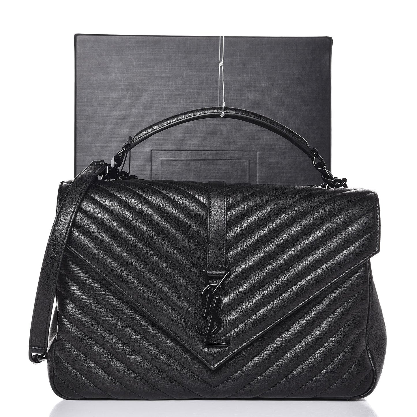 Sheepskin Matelasse Chevron Monogram Large College Satchel Black