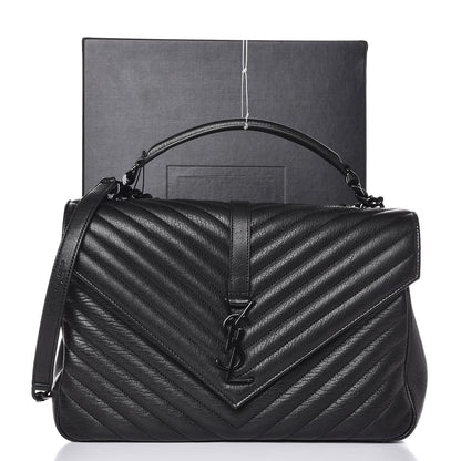 Saint Laurent Sheepskin Matelasse Chevron Monogram Large College Satchel Black 8 of 8