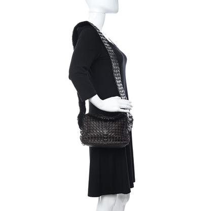 Bottega Veneta Nappa Intrecciato Alligator Fringe Shoulder Bag Black 2 of 12